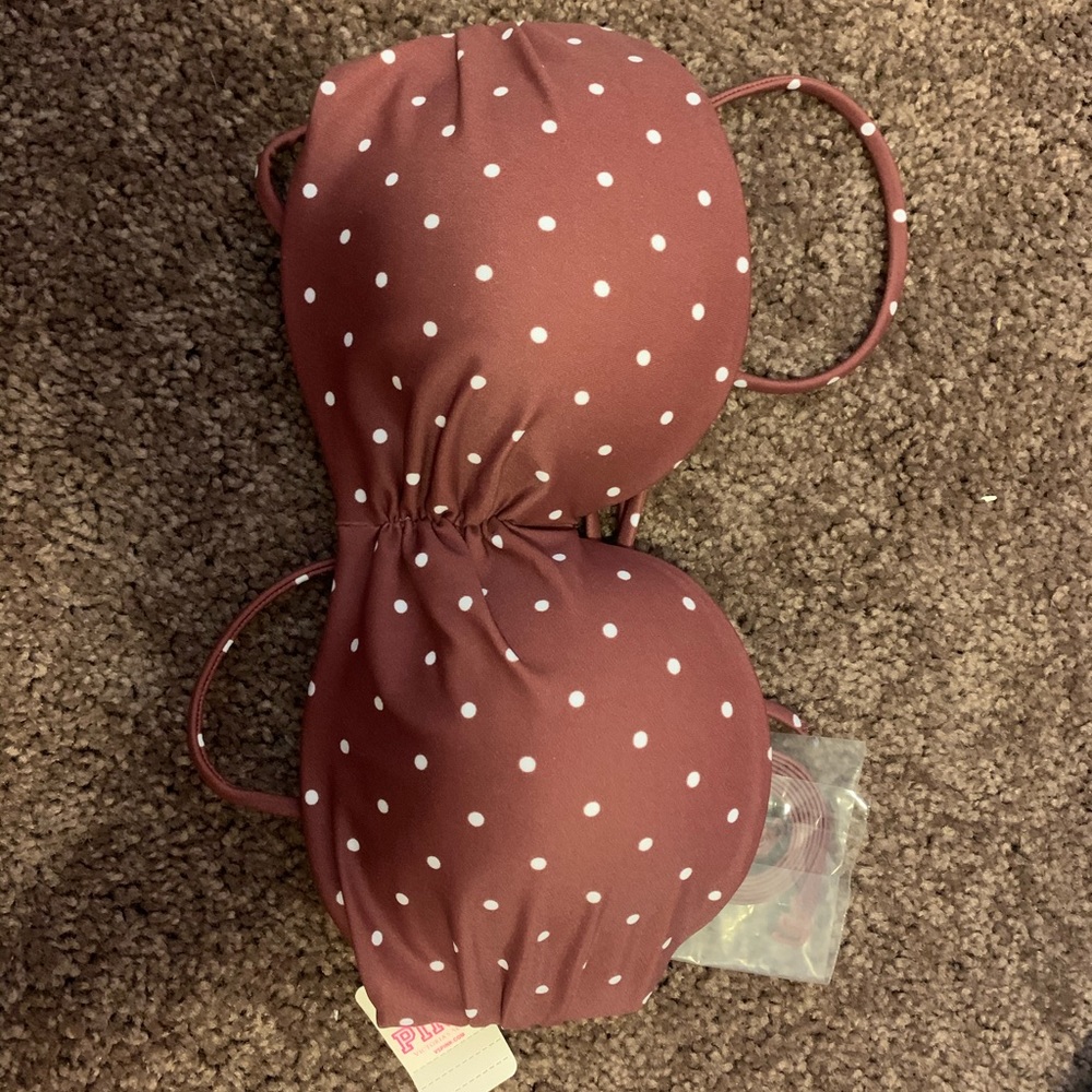 Pink Swim Pushup bandeau top with strap